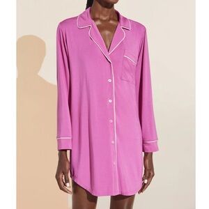 Eberjey
GISELE Sleepshirt Long Sleeve Nightgown Pink Collared Button Down L